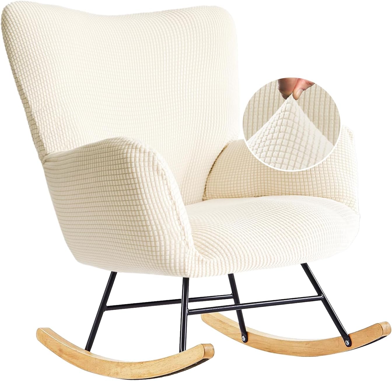 Nursery Rocking Chair Cover,1 Piece Glider Chairs Cover Slipcovers,Soft with Elastic Bottom Spandex Jacquard Small Checks,Furniture Protector Washable