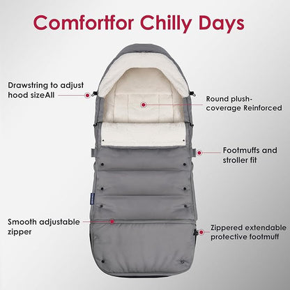 Universal, Weather-Proof, Warm Stroller Footmuff | Extendable Winter Cover | Adjustable Buckle | Stroller Bunting Bag | CosyDiary Stroller Accessories | Stroller Cover