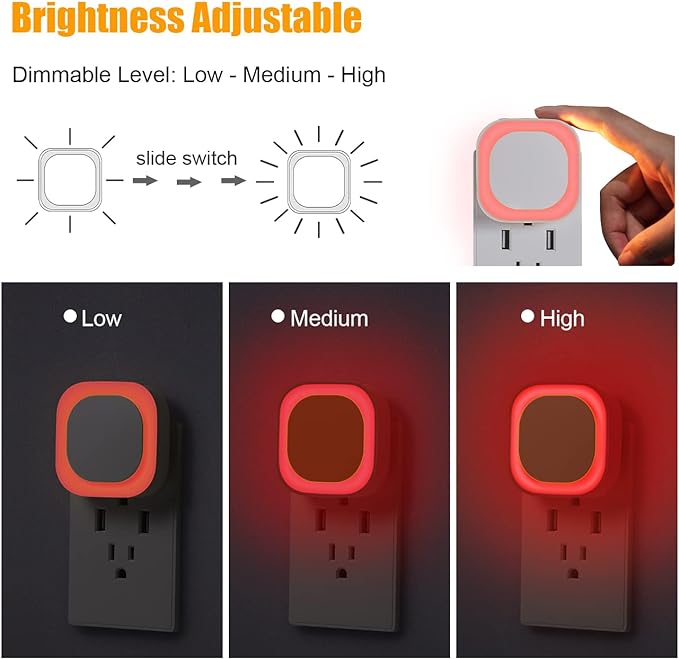 YUNLEX 2 Pack Plug in Red Sleep Night Light, Auto Dusk to Dawn, Soft Glow, Dimmable Diffused Light, Led Lights for Bedroom, Sleep, Baby Nursery, Kids, Toddler, Bathroom, Hallway, Home Decor