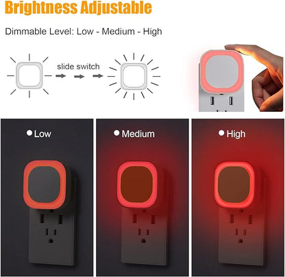 YUNLEX 2 Pack Plug in Red Sleep Night Light, Auto Dusk to Dawn, Soft Glow, Dimmable Diffused Light, Led Lights for Bedroom, Sleep, Baby Nursery, Kids, Toddler, Bathroom, Hallway, Home Decor