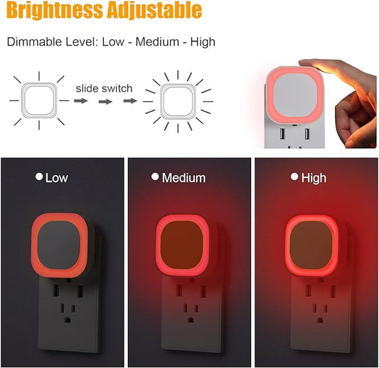 YUNLEX 2 Pack Plug in Red Sleep Night Light, Auto Dusk to Dawn, Soft Glow, Dimmable Diffused Light, Led Lights for Bedroom, Sleep, Baby Nursery, Kids, Toddler, Bathroom, Hallway, Home Decor