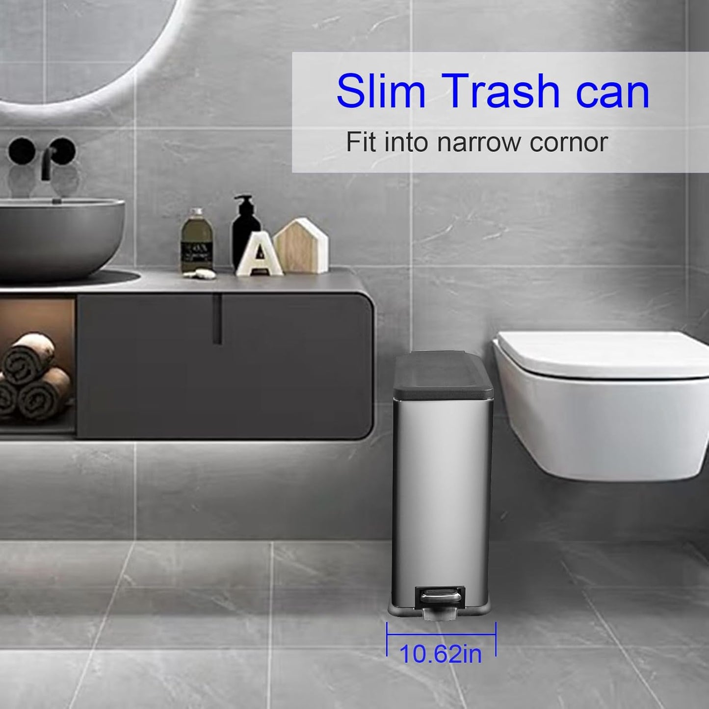 Diaper Pail, Airtight Odor Control Baby Diaper Bin with Childproof Lock, Stainless Steel Garbage Pail with lid, 15 Liter/ 4 Gallon Compact Nursery Trash Can with Removal Inner Liner, Blue