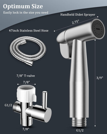PWERAN Handheld Bidet Sprayer for Toilet, Toilet Jet Spray with Adjustable Water Pressure ON/Off Switch for Feminine Wash, Stainless Steel Muslim Shower with Hose for Baby Cloth Diaper Wash