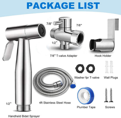 Handheld Bidet Sprayer for Toilet: Premium Stainless Steel Cloth Diaper Sprayer Set, Upgraded Jet Sprayer for Toilet w/Leakproof Hose, High Pressure Bathroom Bidet Sprayer Set Muslim Shower (Silver)