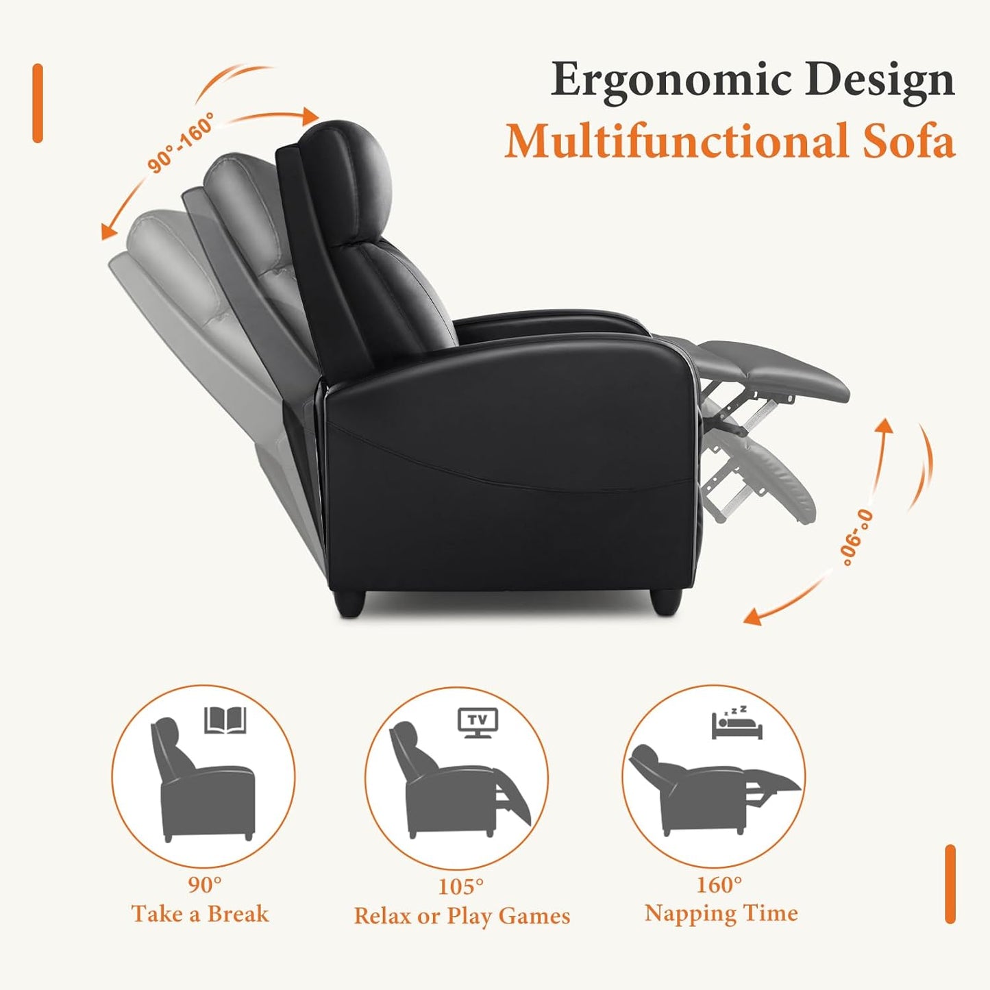 Sweetcrispy Recliner Chair, 360 Swivel Rocker Chair for Adults, Glider Rocker Recliners, Nursery Chairs for Living Room, High Back, Upholstered Deep Seat, Classical Brown