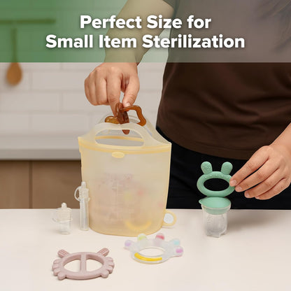 Haakaa On-The-Go Silicone Microwave Steam Sterilizer Bags for Travel, 40oz/1250ml Reusable Silicone Steaming Bags for Baby Bottles, Breast Pump, Accessories, Pacifiers, Teethers,Grey/1PC