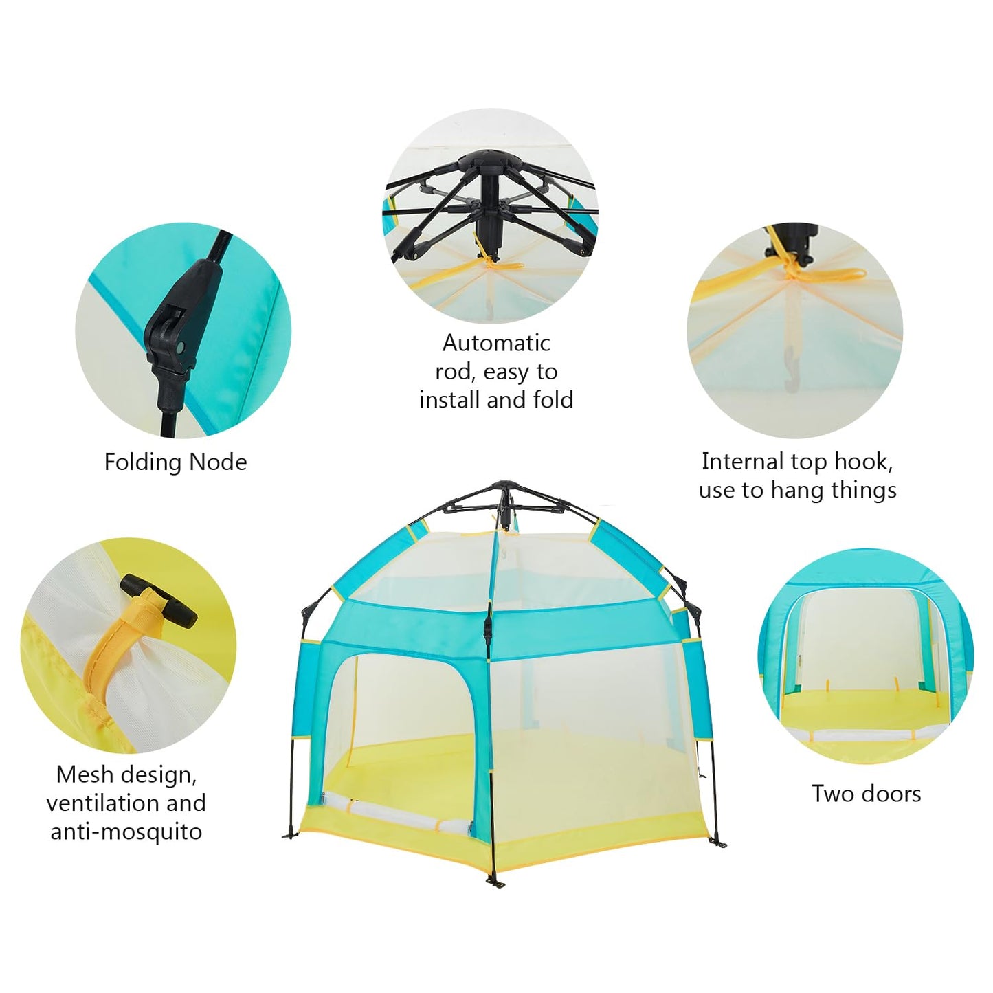 Bend River Baby Playpen with Canopy, Portable Baby Beach Tent, Toddler Play Yard Indoor and Outdoor, Foldable Mosquito Net for Infant - Grey