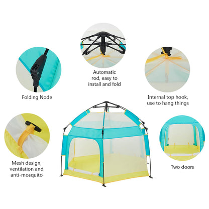 Bend River Baby Playpen with Canopy, Portable Baby Beach Tent, Toddler Play Yard Indoor and Outdoor, Foldable Mosquito Net for Infant - Grey