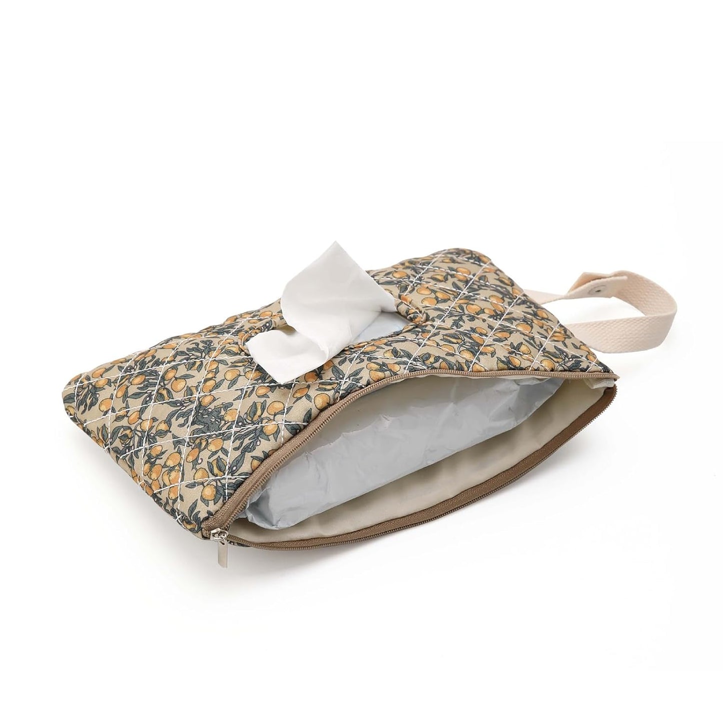 Quilted Baby Diaper and Wipes Pouch Portable Mommy Bag for Stroller Reusable Wipes Pouch with Lanyard for Casual Travel (Beige)