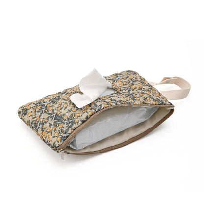 Quilted Baby Diaper and Wipes Pouch Portable Mommy Bag for Stroller Reusable Wipes Pouch with Lanyard for Casual Travel (Beige)