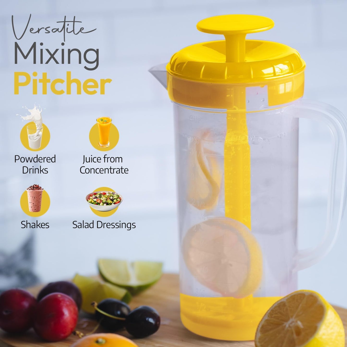 JBK Pottery 1 Quart Plastic Mixing Pitcher with Mixing Lid, BPA Free, Shatterproof Beverage Jug for Iced Tea, Lemonade, Juices, Milk – Leak-Proof, Easy Stirring, Dishwasher Safe | Blue