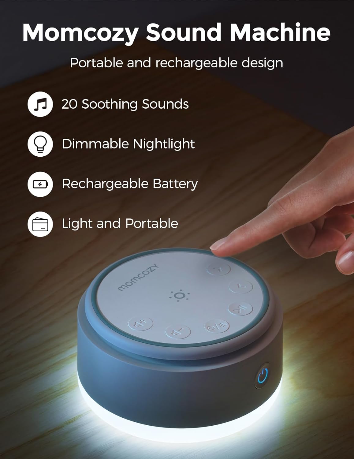 Momcozy Sound Machine for Baby-20 Soothing Sounds & Touch Warm Light Portable White Noise for Kids & Adults for Sleeping Timer and Memory | Ideal Travel Companion & Nursery Must-Have