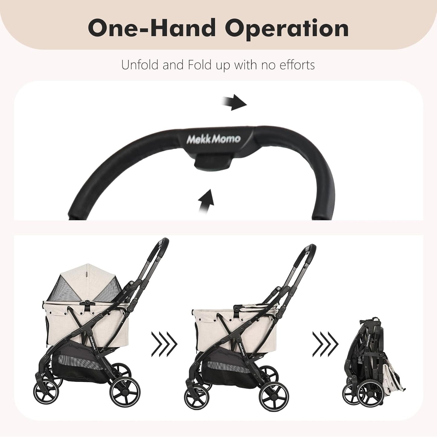 Pet Stroller for Medium Dogs Cats Up to 45 lbs, Waterproof Sunproof, One-Hand Foldable Dog Stroller Cart, Strollers for Dogs and Cat, Beige