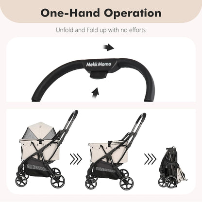 Pet Stroller for Medium Dogs Cats Up to 45 lbs, Waterproof Sunproof, One-Hand Foldable Dog Stroller Cart, Strollers for Dogs and Cat, Beige