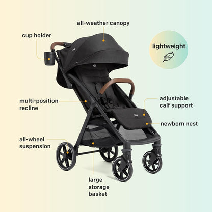 Joie Nutmeg Compact Stroller – Lightweight and Compact Stroller with One-Hand Fold (Evergreen)