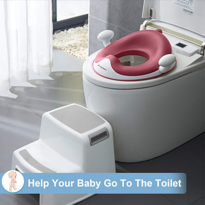 ANGELBLISS Baby Potty Training Toilet Seat with Soft Cushion Handles, Haute Collection, Double Anti-Slip Design and Splash Guard for Boys and Girls (Pink)