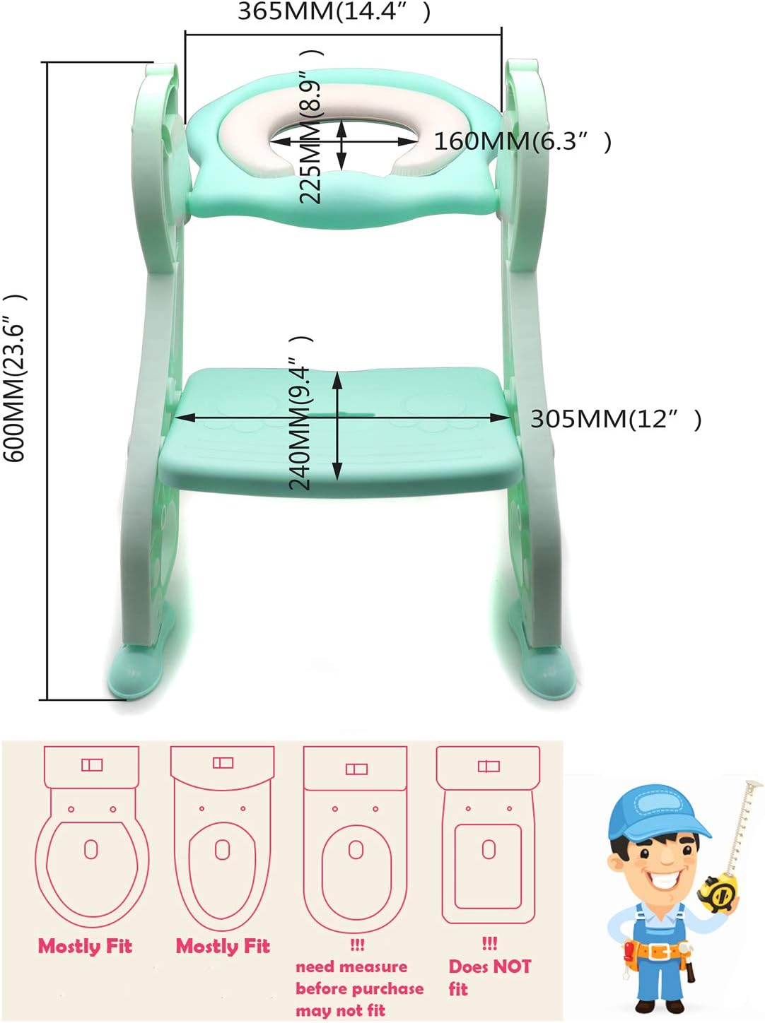 HTTMT- Giraffe Potty Training Toilet Ladder Seat With Upgraded Cushion Step Stool Ladder Toilet Chair/Toilet Trainer for Baby Toddler Kids Children In Pink [P/N: ET-BABY001-PINK STEP]