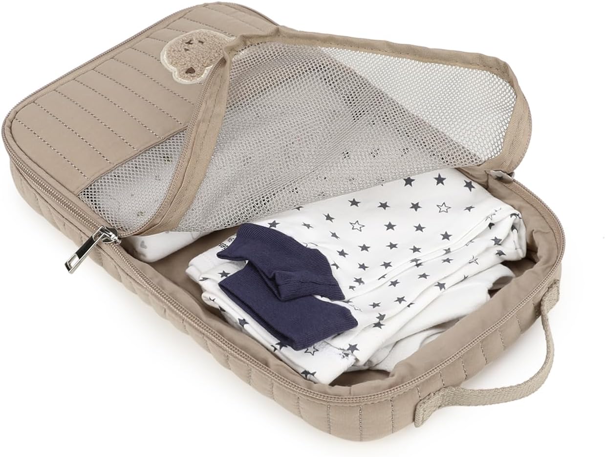 MOMIGO Baby Diaper Bag Organizer Pouches Waterproof Mini Diaper Bag - 2 pcs/set Foldable Hanging Bag Reusable, Washable or Cloth Diapers, with Gift for Baby Shower (Khaki（A）)