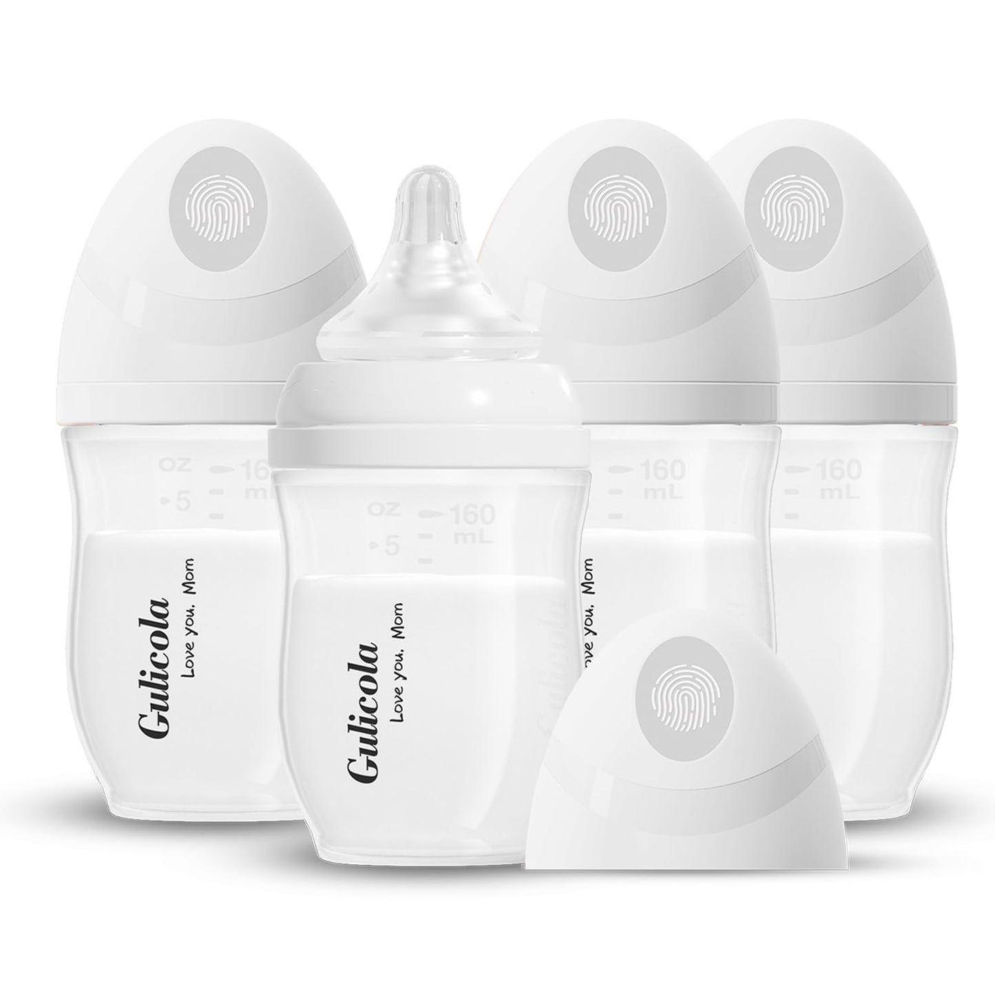 Gulicola Natural PP Baby Breastfeeding Bottles, Medium Flow Nipples (M), 3 Months +, White, 8 oz - 2pks