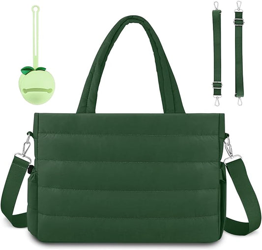 KUBYA Diaper Bag Tote, Puffer Diaper Tote Bags for Women Lightweight Travel Work Hospital Baby Bag Crossbody Mommy Bag