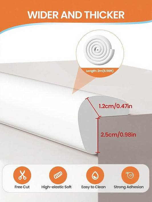 Baby Proof Edge Corner Protector, 6.56FT 0.47''Th L-Shape Furniture Corner & Edge Safety Bumpers with 6 Corners, Pre-Taped, Soft NBR Rubber Foam Desk Edge Cushion Wall Corner Protector（White-gray）