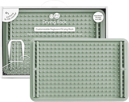 ezpz Drying Rack (Sage) - Silicone Dish Drying Rack with Suction Base - Adjustable Pegs - Odor-Resistant - Dry + Store Baby/Toddler Gear