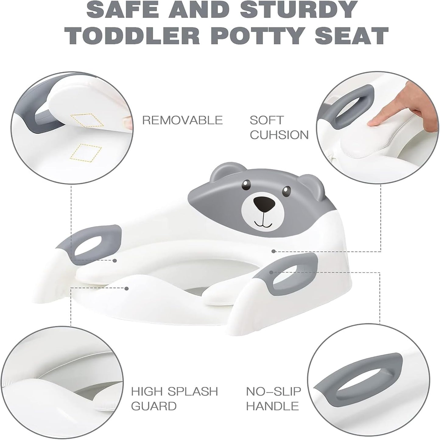 Potty Training Seat, SKYROKU Upgrade Toddler Toilet Seat for Kids Boys Girls, 2 in 1 Potty Training Toilet, Splash Guard Anti-Slip Pad Step Stool,New Sector-Shape Stabilized Base (8899+Grey)