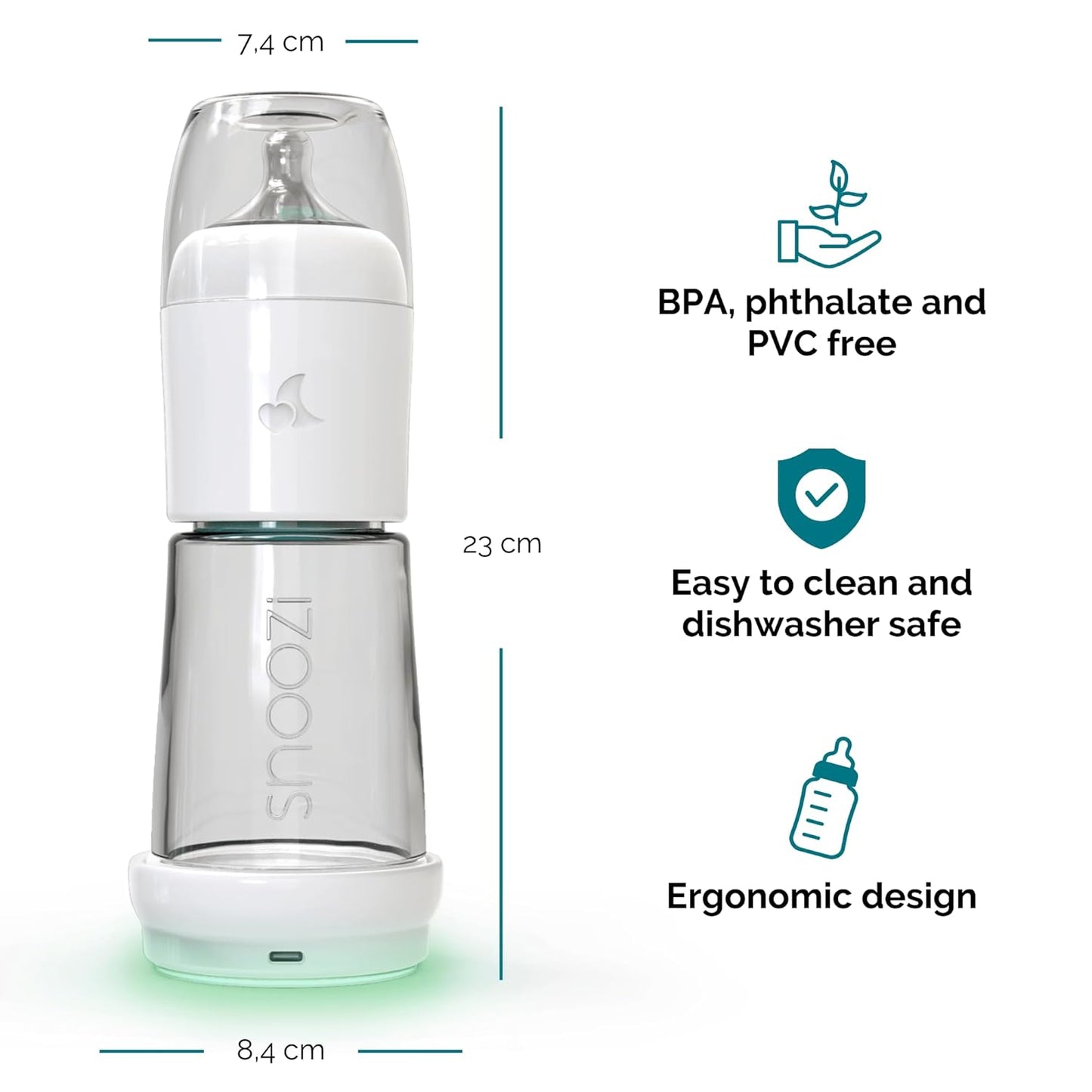 SNOOZI Set of 1 – Baby Night Bottle with Bottle Warmer – Baby Bottle with Integrated Formula Dispenser for Stress-Free Night Feedings (1 Bottle per Night)