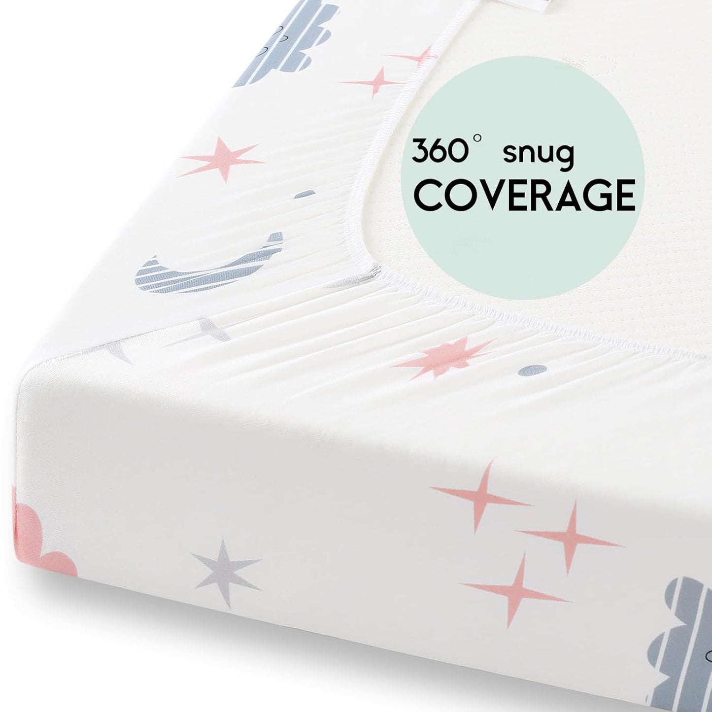 Yoofoss Pack and Play Sheets Fitted, Mini Crib Sheets 2-Pack for Pack N Play Mattress, Stretchy Playard Sheet, Soft and Breathable Green+Giraff