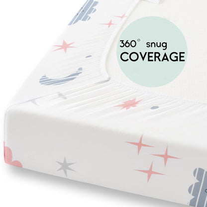 Yoofoss Pack and Play Sheets Fitted, Mini Crib Sheets 2-Pack for Pack N Play Mattress, Stretchy Playard Sheet, Soft and Breathable Green+Giraff