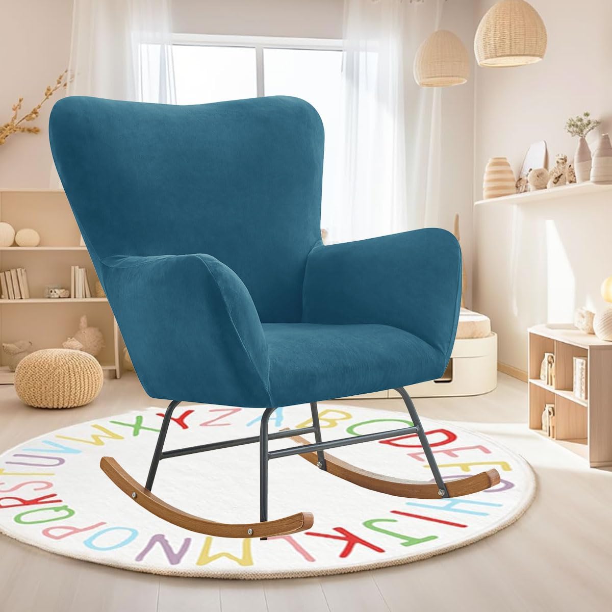 Levoberg Nursery Rocking Chair Cover Velvet Rocker Glider Chairs Cover Slipcovers Stretch Rocking Accent Chair Cover Recliner Armchair Slipcover for Nursery Living Room Bedroom Office Camel