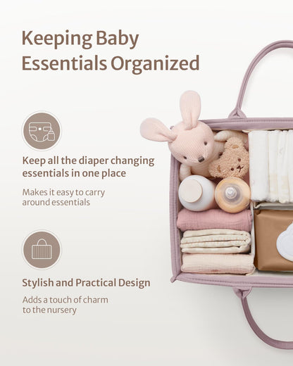 Blissful Diary Baby Diaper Caddy Organizer, Stylish Storage Basket for Newborn Essentials and Diaper Station, Gift for Baby Shower and Registry Must-Have, Mocha Brown