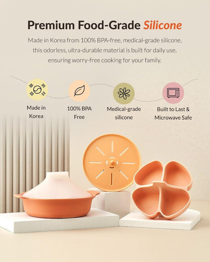 Moyuum Silicone Microwave Steamer | Made in Korea, Baby Food Maker Bowl with Lid, Egg and Vegetable Steam Cooker, Japanese Donabe Inspired Cooking Pot, Dishwasher Safe(Large, Violet)