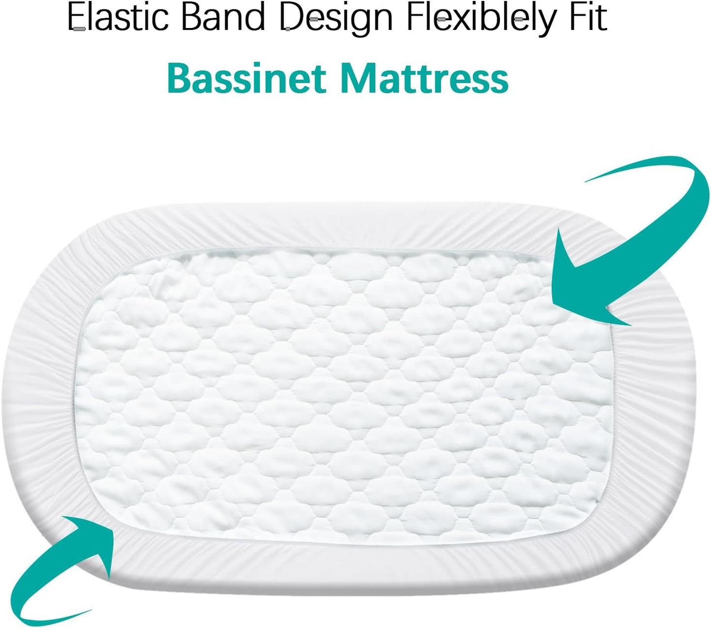 Bassinet Mattress Pad Cover Waterproof, Quilted Mattress Protector Sheets Fits All Mainstream Bassinet - Rectangle, Oval, Hourglass, 2 Pack, 17'' x 33'', Ultra Soft Breathable, White and Grey