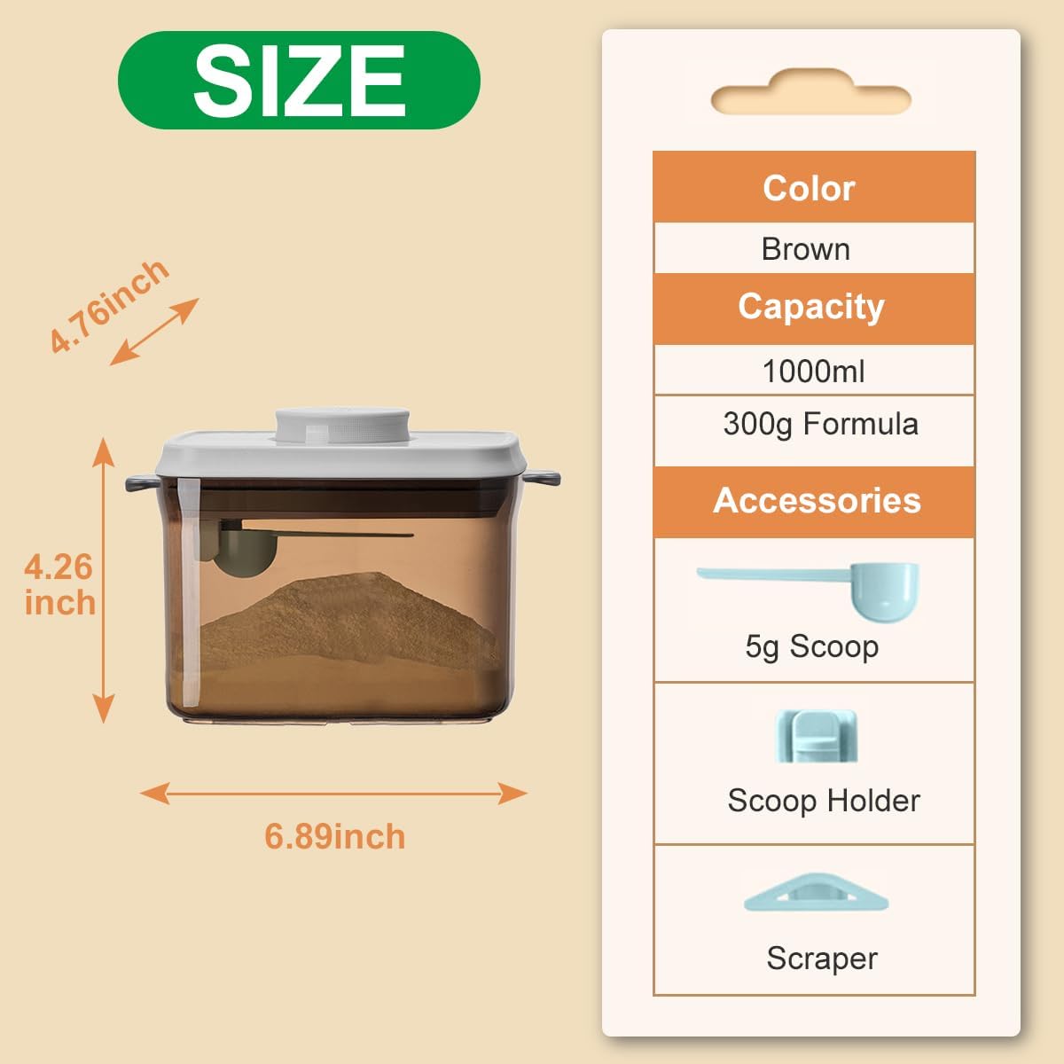 Ankou One-Push Formula Container, 2300ml Formula Dispenser with Scoop and Scraper, Milk Powder Container with Lids, BPA-Free Airtight Food Storage Container 1000g Large Capacity,Dark Brown, Rectangle