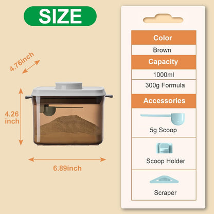 Ankou One-Push Formula Container, 2300ml Formula Dispenser with Scoop and Scraper, Milk Powder Container with Lids, BPA-Free Airtight Food Storage Container 1000g Large Capacity,Dark Brown, Rectangle