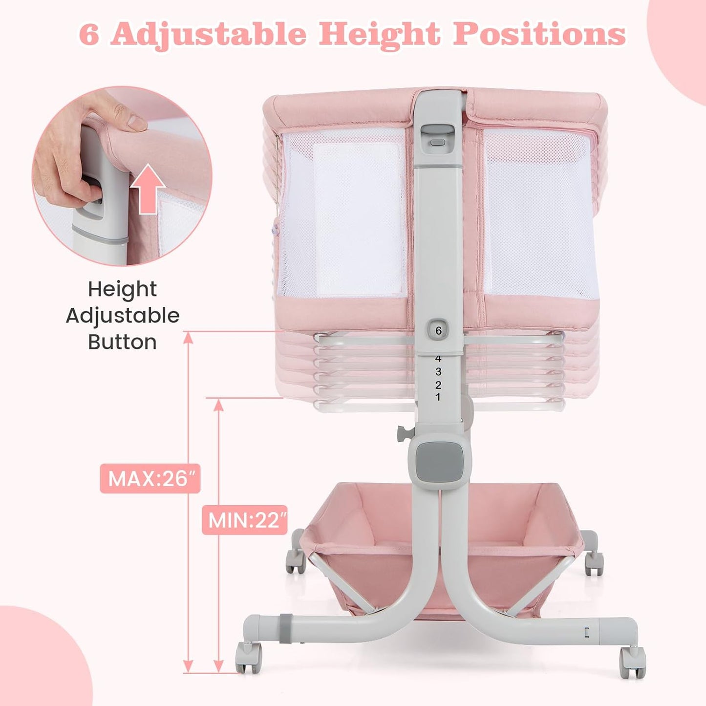 INFANS 3 in 1 Baby Bassinet, Bedside Sleeper with Comfy Mattress, Wheels, 6 Height Adjustable, Storage Basket, Travel Bag, Portable All Mesh Crib for Newborn Infant (Dark Grey)