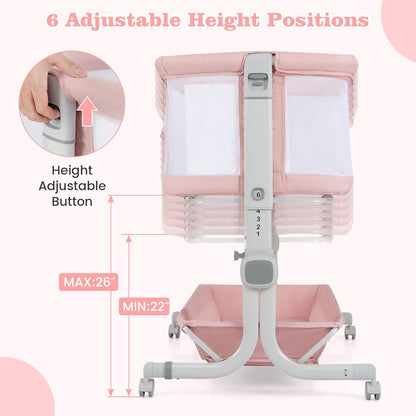 INFANS 3 in 1 Baby Bassinet, Bedside Sleeper with Comfy Mattress, Wheels, 6 Height Adjustable, Storage Basket, Travel Bag, Portable All Mesh Crib for Newborn Infant (Dark Grey)