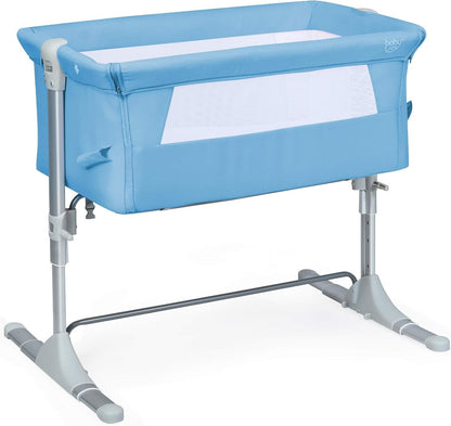 BABY JOY Baby Bedside Crib, Portable Travel Sleeper Bed Side Bassinet w/Carrying Bag, Newborn Bassinet to Infant, Kids Crib with Detachable Mattress, Height Adjustable Design, Breathable Mesh, Grey
