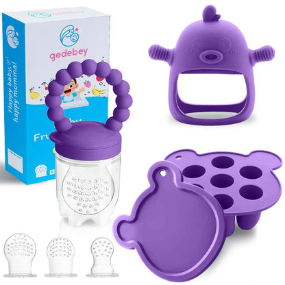 3-in-1 Baby Food & Fruit Feeder Set – Breastmilk Popsicle Mold with Freezer Tray, Teething Relief Toy, BPA Free Infant Silicone Feeding Combo, 3 Bonus Sizes (S/M/L) Sacs (Olive Green)