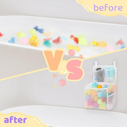 Goowin Bath Toy Storage Holder, Large Openings Bath Toy Organizer, Large Capacity Mesh Bathtub Toy Storage, Multi Use Bath Tub Toy Holder for Bathroom (White)