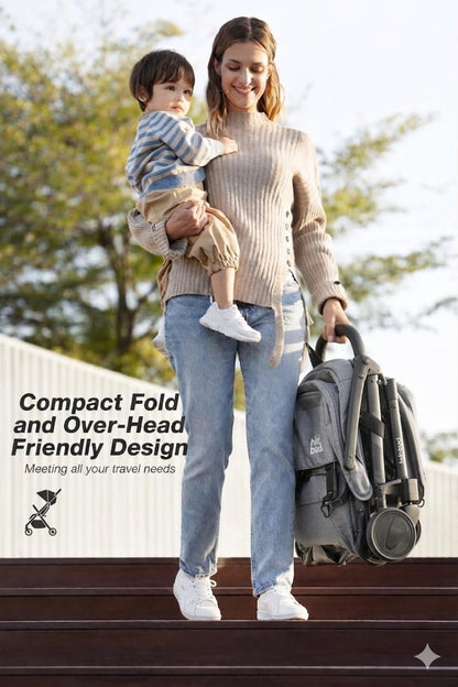 HiBud Baby Stroller, Lightweight Compact Stroller with One-Hand Auto Folding, 5-Point Harness, Adjustable Footrest, Multi-Position Recline, Carry Strap, Supports up to 40 lbs (Grey)