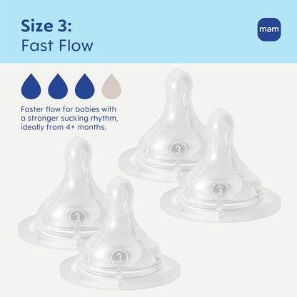 MAM Baby Bottle Anti-Colic Nipples Extra Slow Flow Size 0, for Newborn Babies, Skin Soft BPA Free Silicone, 94% Nipple Acceptance, Fits All MAM Bottles, Developed with Medical Experts, Made in Europe
