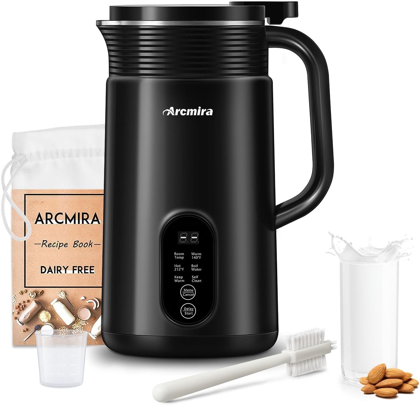 Arcmira 𝟲 𝗶𝗻 𝟭 Nut Milk Maker, 20 oz(600ml) Homemade Almond, Oat, Soy, Coconut, Plant Based and Non Dairy Beverages, Milk Blender Machine with Delay Start, Keep Warm, Boil Water, Self Cleaning