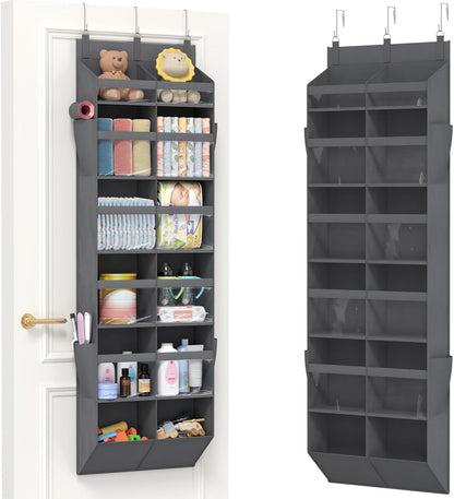 Lifewit 1 Pack Over the Door Organizer, 5 Section Clear Window Hanging Storage with 4 Side Pockets, Sturdy Anti Tilt 40 lbs Load Behind Door for Closet, Bedroom, Bathroom, Nursery, Dorm, Gray
