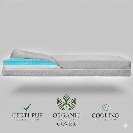 Organic Cotton Dual-Sided Crib Mattress | 2-Stage Premium Memory Foam CertiPUR-US Hypoallergenic Baby Mattress, Firm Support for Infant, Cooling Gel for Toddler, Waterproof Washable Cover, 52x27.5x5.5