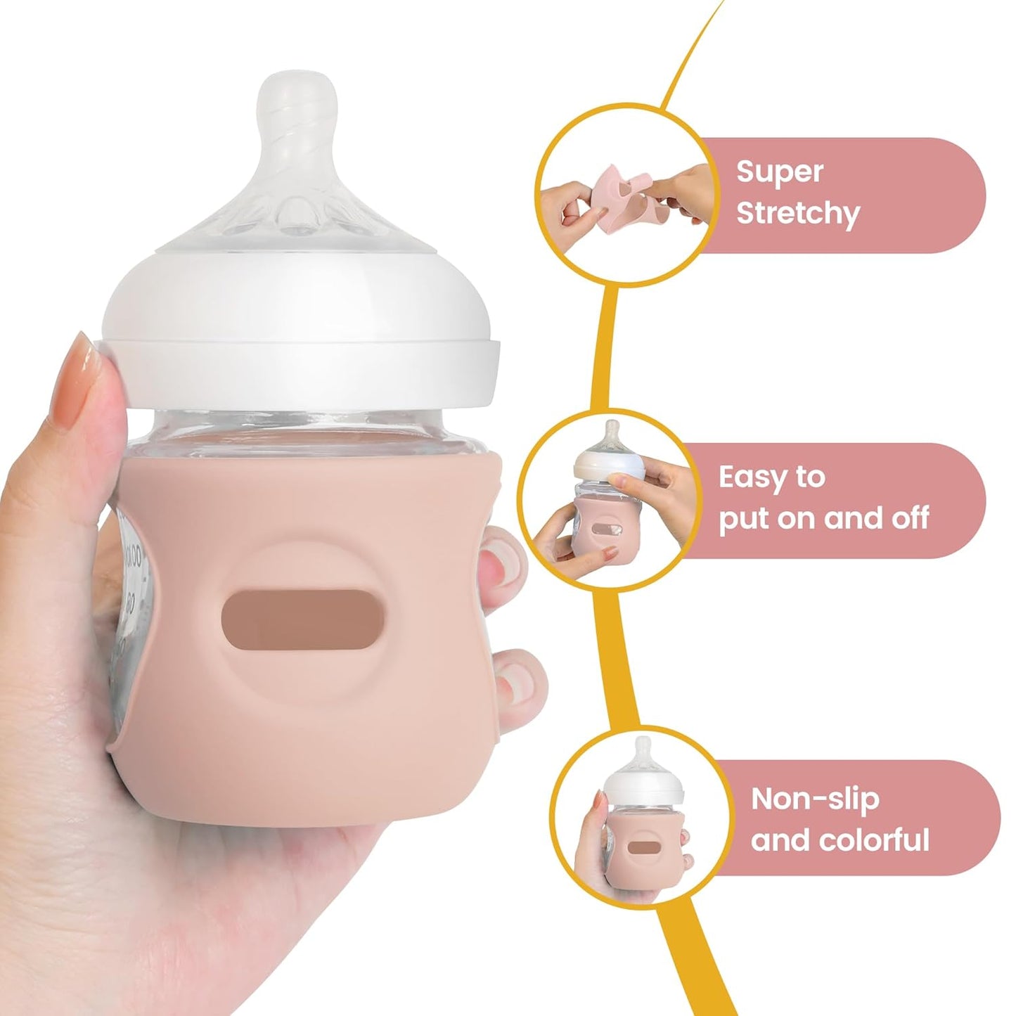 3 Pack Silicone Sleeves for Philips Avent Natural Glass Baby Bottles, Food Grade Silicone Anti Breakage Baby Bottles Holder, Compatible with Philips Avent Glass Natural Baby Bottle 8oz