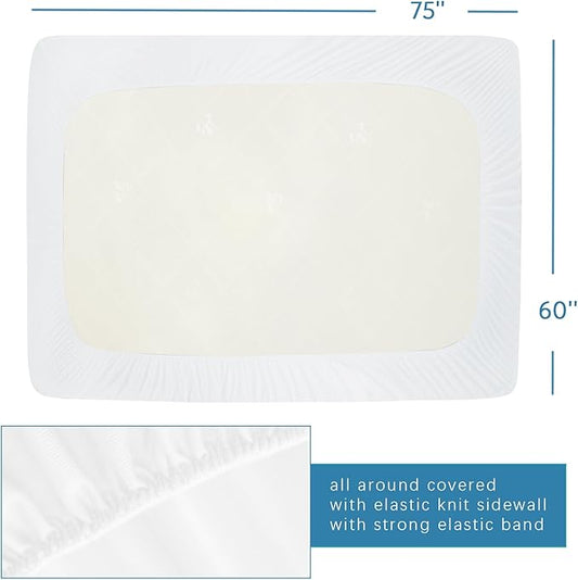 RV Short Queen Terry Mattress Protector Waterproof for 75''×60'' up to14'' Depth, Ultra Soft & Breathable Smooth Top Fitted Mattress Cover Skin-Friendly Machine Washable Mattress Protector