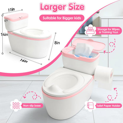 TOSGN 3-in-1 Toddler Potty Training Toilet, for Ages 6 Months+, Realistic Potty Training Seat with Flushing Sound, Wipes Storage, Toilet Paper Holder