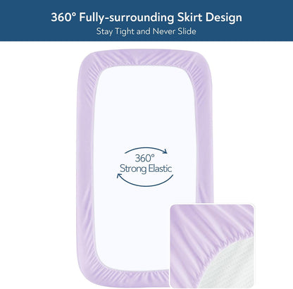 Pack and Play Sheets Fitted 4 Pack, Breathable Baby Playard Mattress Sheet Compatible with Graco Pack n Play, Mini Crib Sheets Fitted for Girls, Pink & Purple Playpen Mattress Sheets